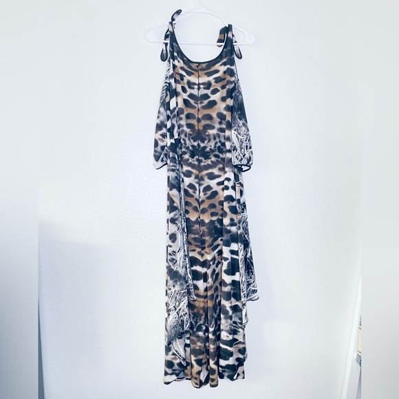 Eva Varro NEW Animal Print Cold Shoulder Ties Wide Leg Pullon Jumpsuit Medium - Picture 2 of 11